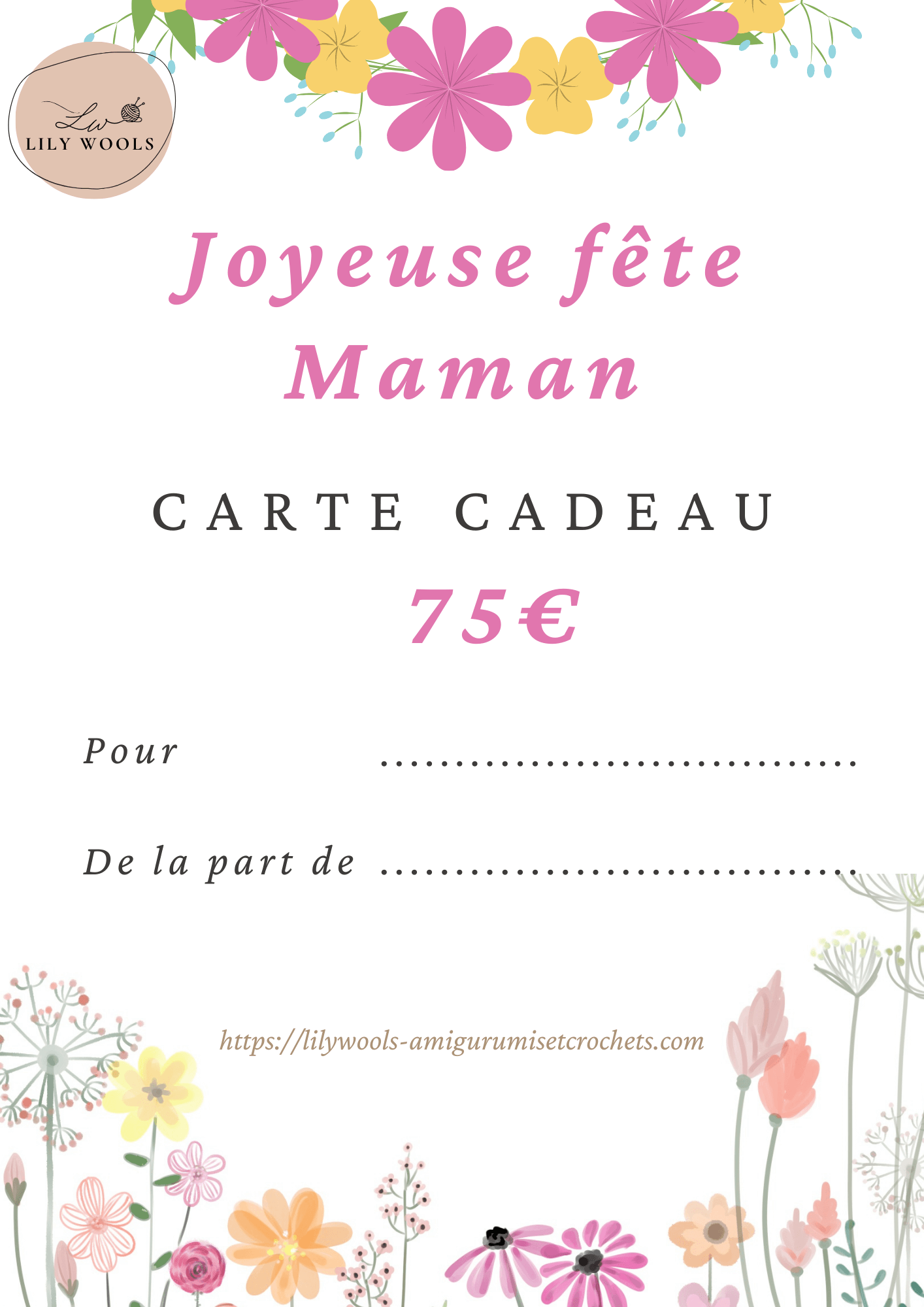 75€ - Carte Cadeaux - LilyWools - Amigurumis et crochet LilyWools - Amigurumis et Crochets
