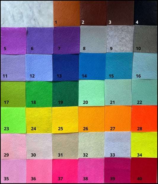 Feuille de feutrine 40 couleurs - 10x10cm LilyWools - Amigurumis et Crochets