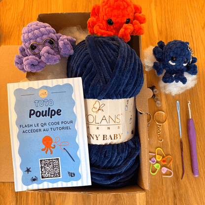 Kit - Poulpe au crochet en fil chenille pour débutant LilyWools - Amigurumis et Crochets